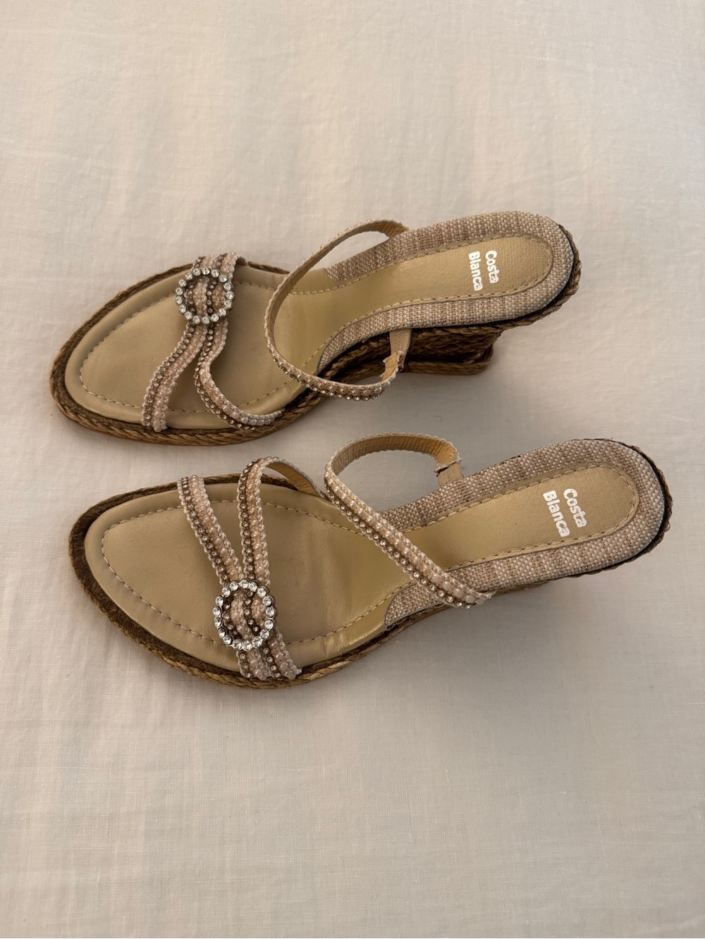 Costa Blanca Neutral Beaded Wedge Sandals